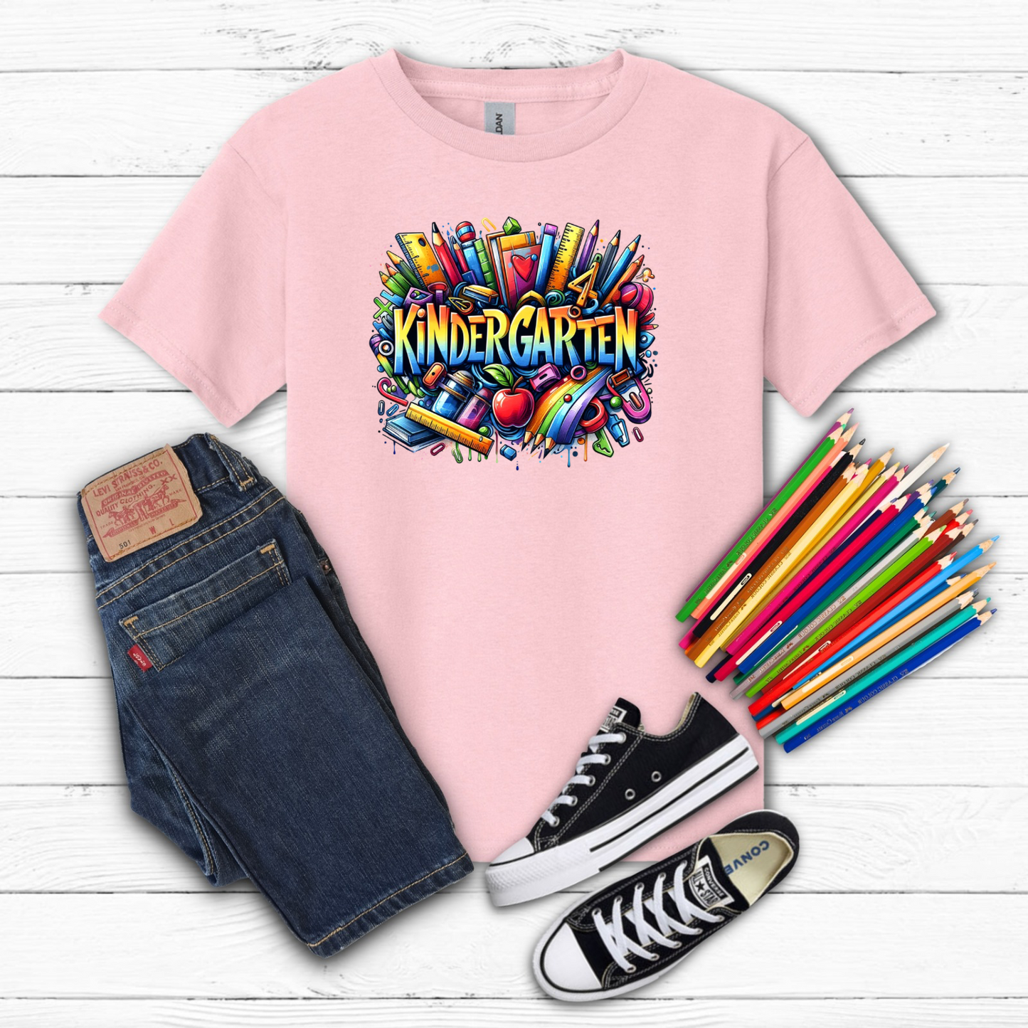 BTS School Supplies Art Collage Cotton Tee