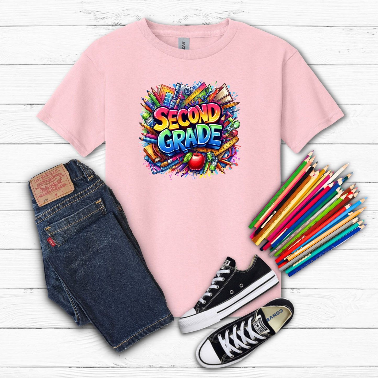 BTS School Supplies Art Collage Cotton Tee