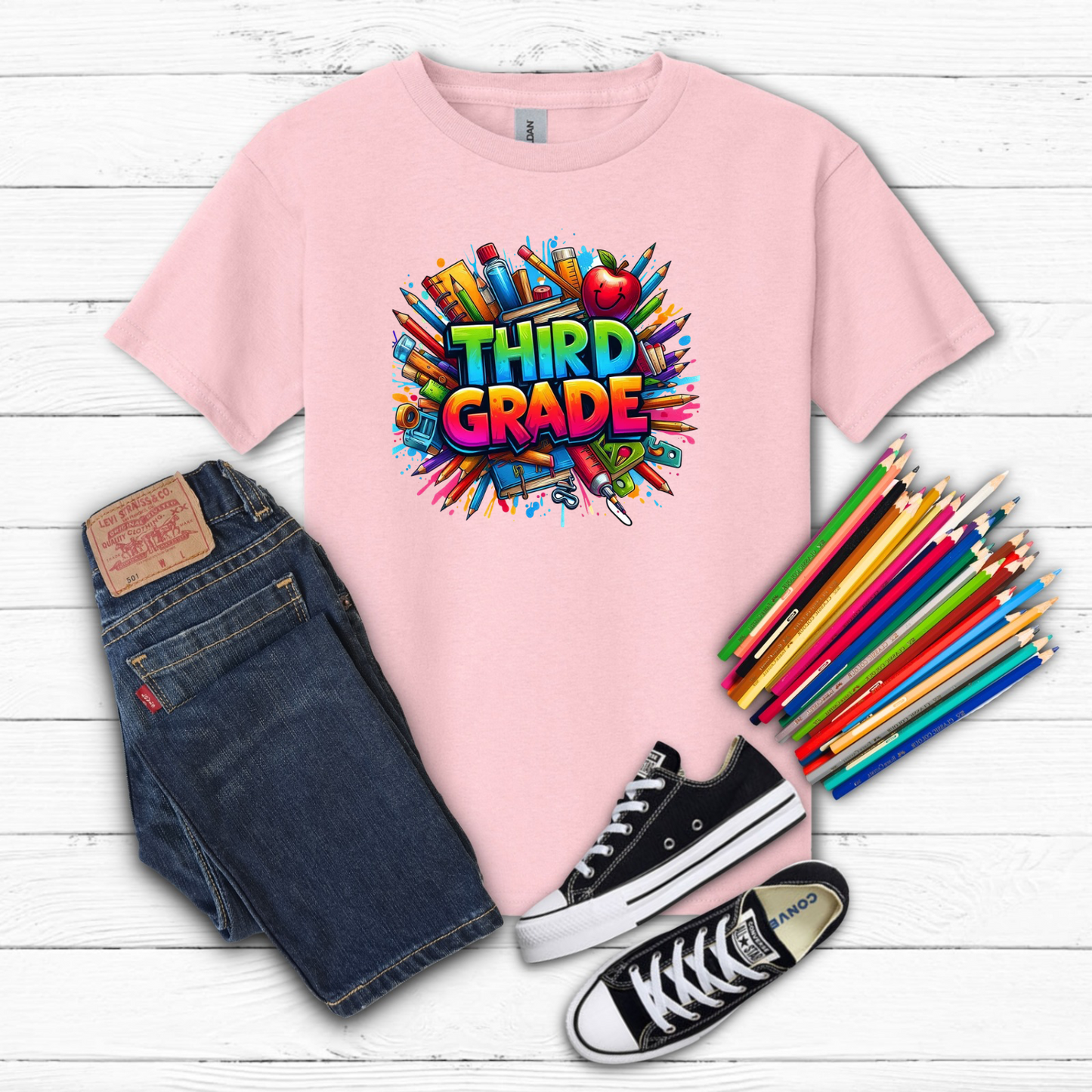 BTS School Supplies Art Collage Cotton Tee