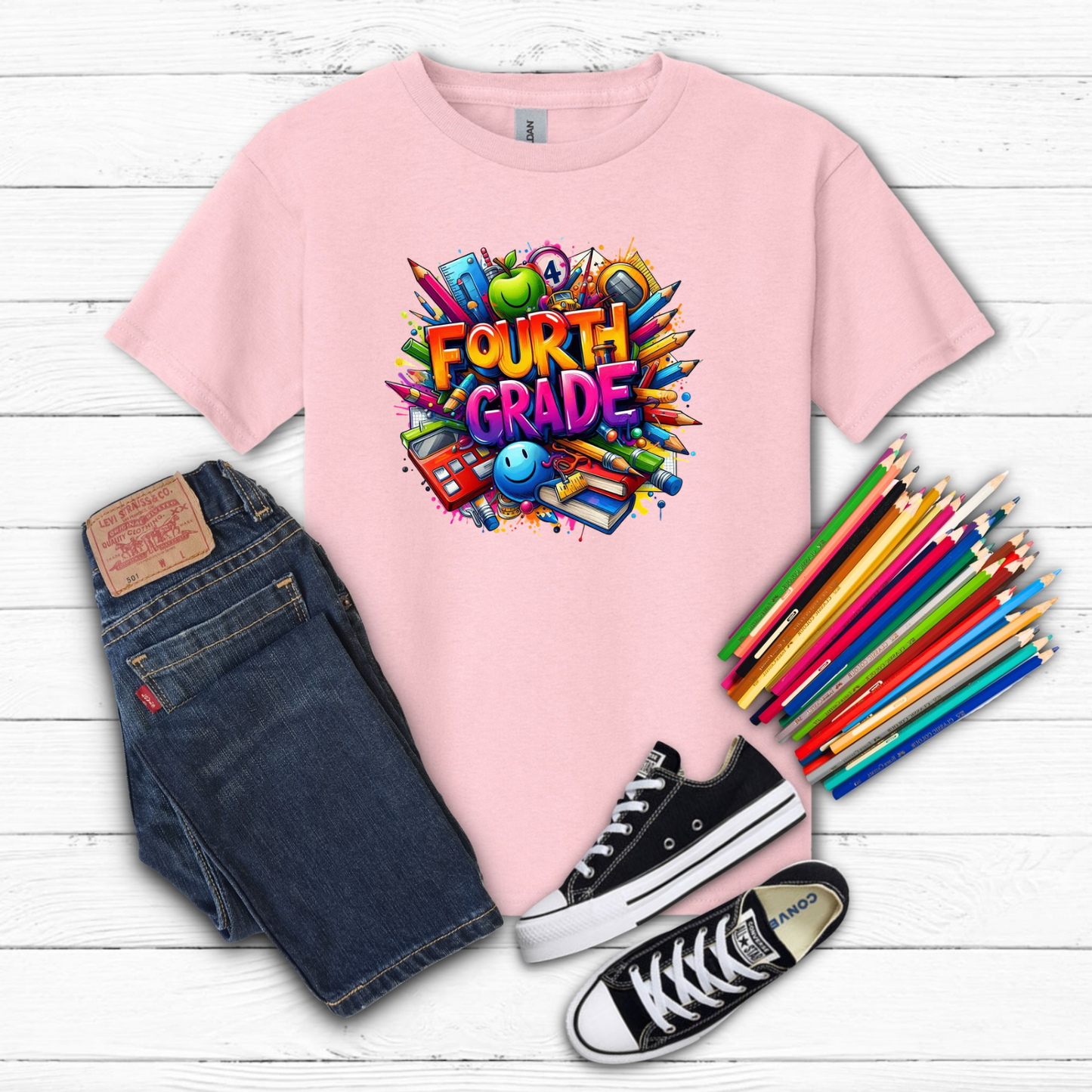 BTS School Supplies Art Collage Cotton Tee