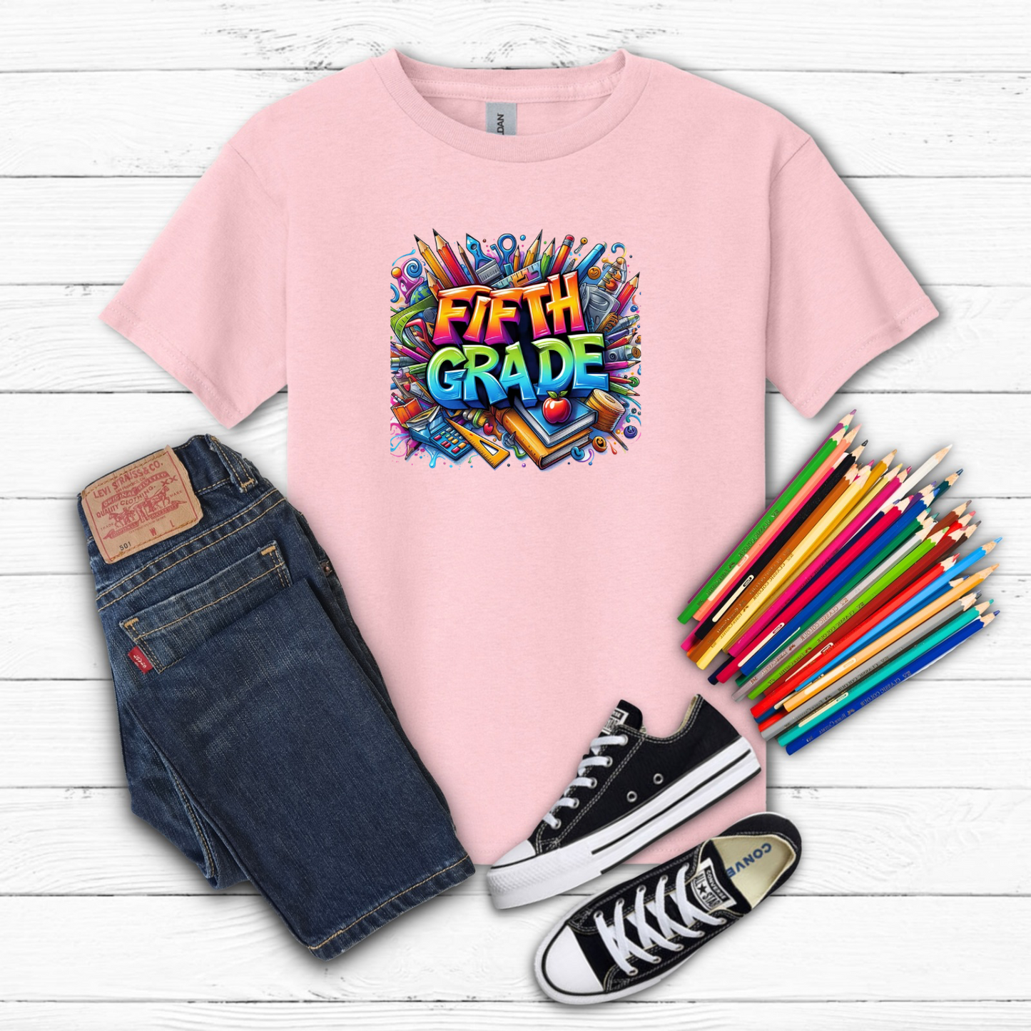 BTS School Supplies Art Collage Cotton Tee