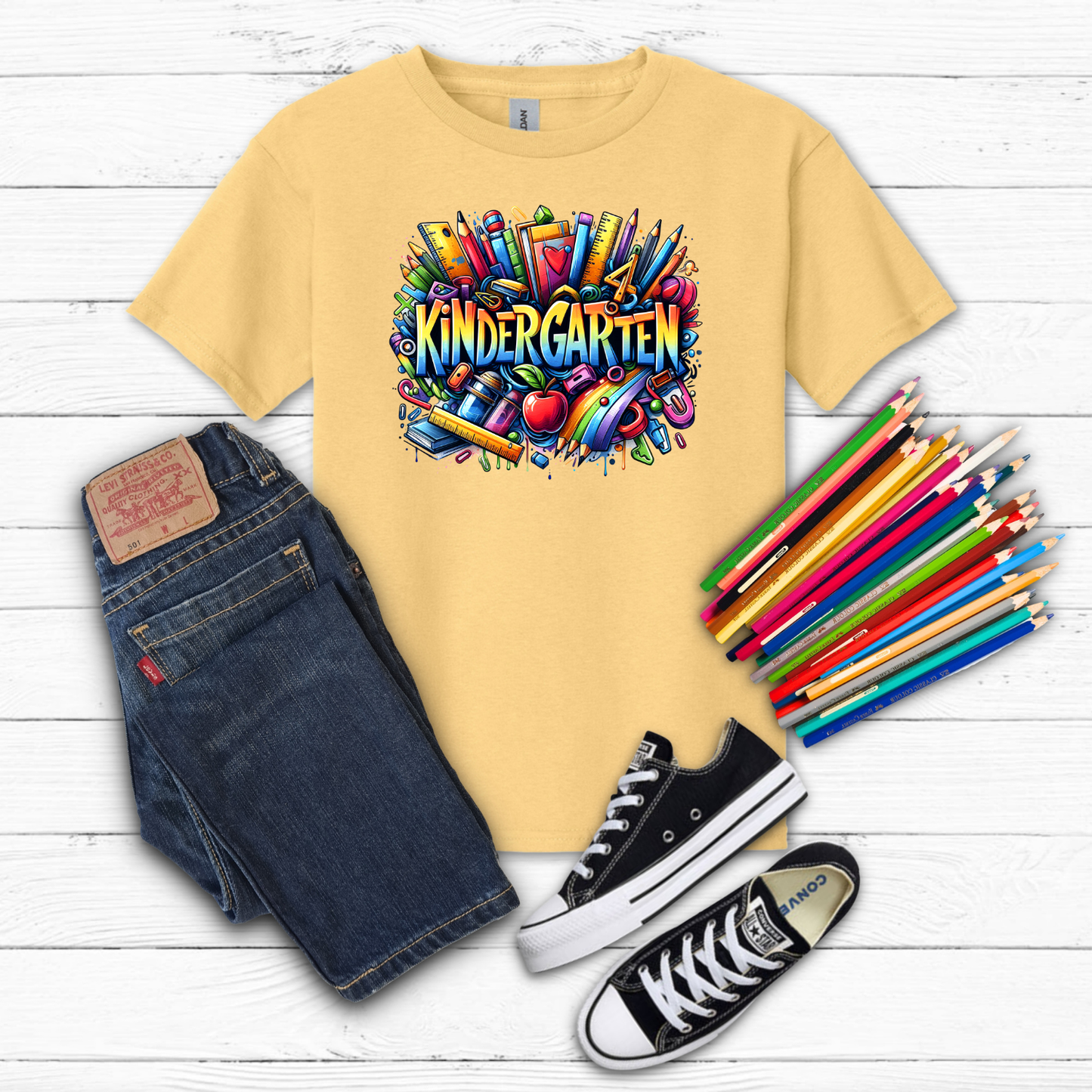BTS School Supplies Art Collage Cotton Tee