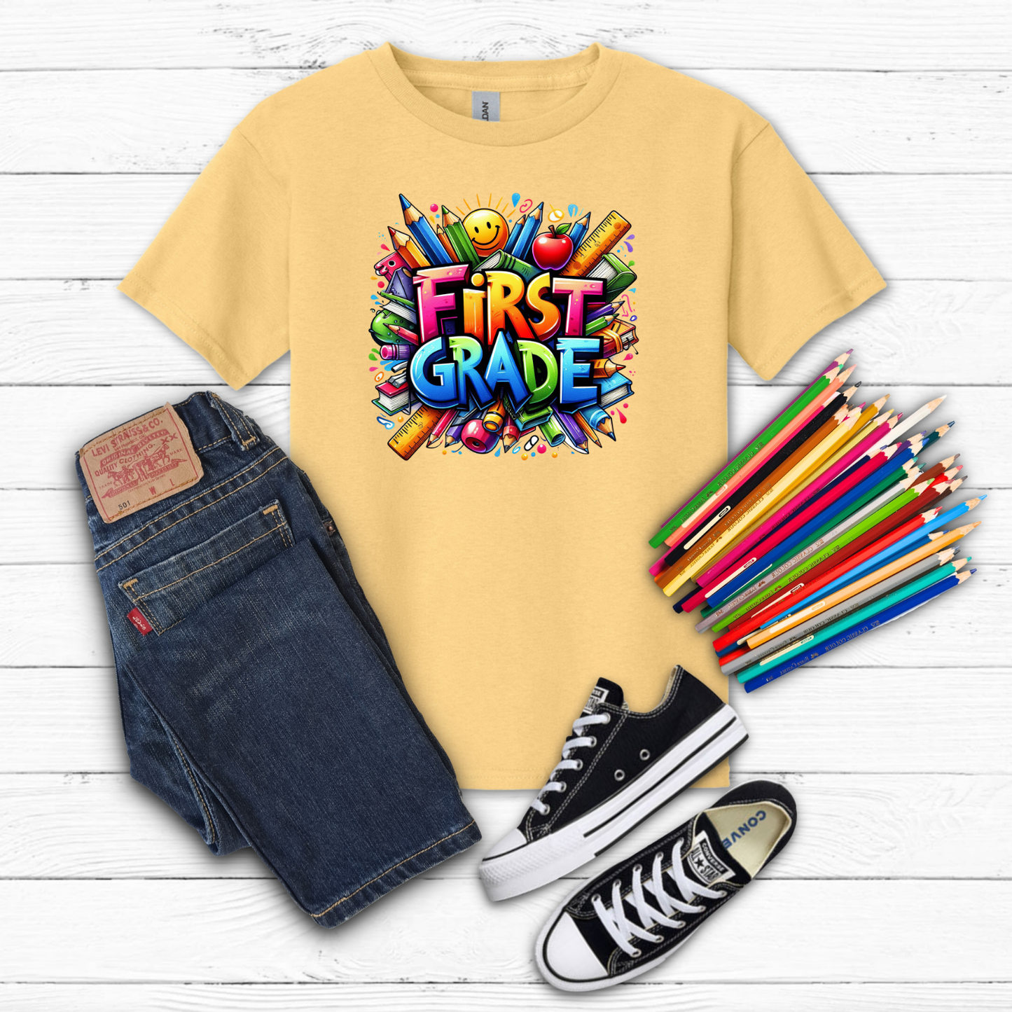 BTS School Supplies Art Collage Cotton Tee