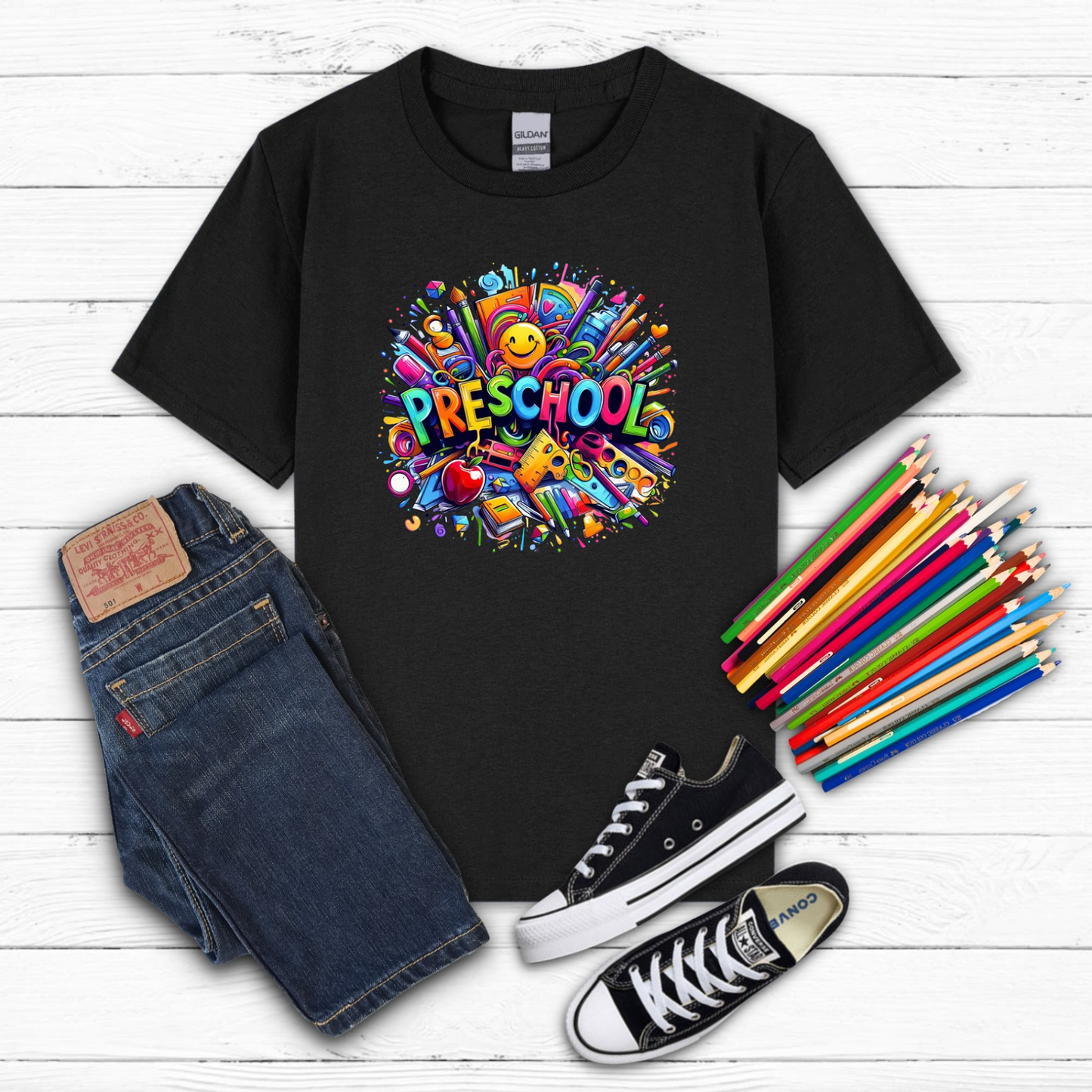 BTS School Supplies Art Collage Cotton Tee