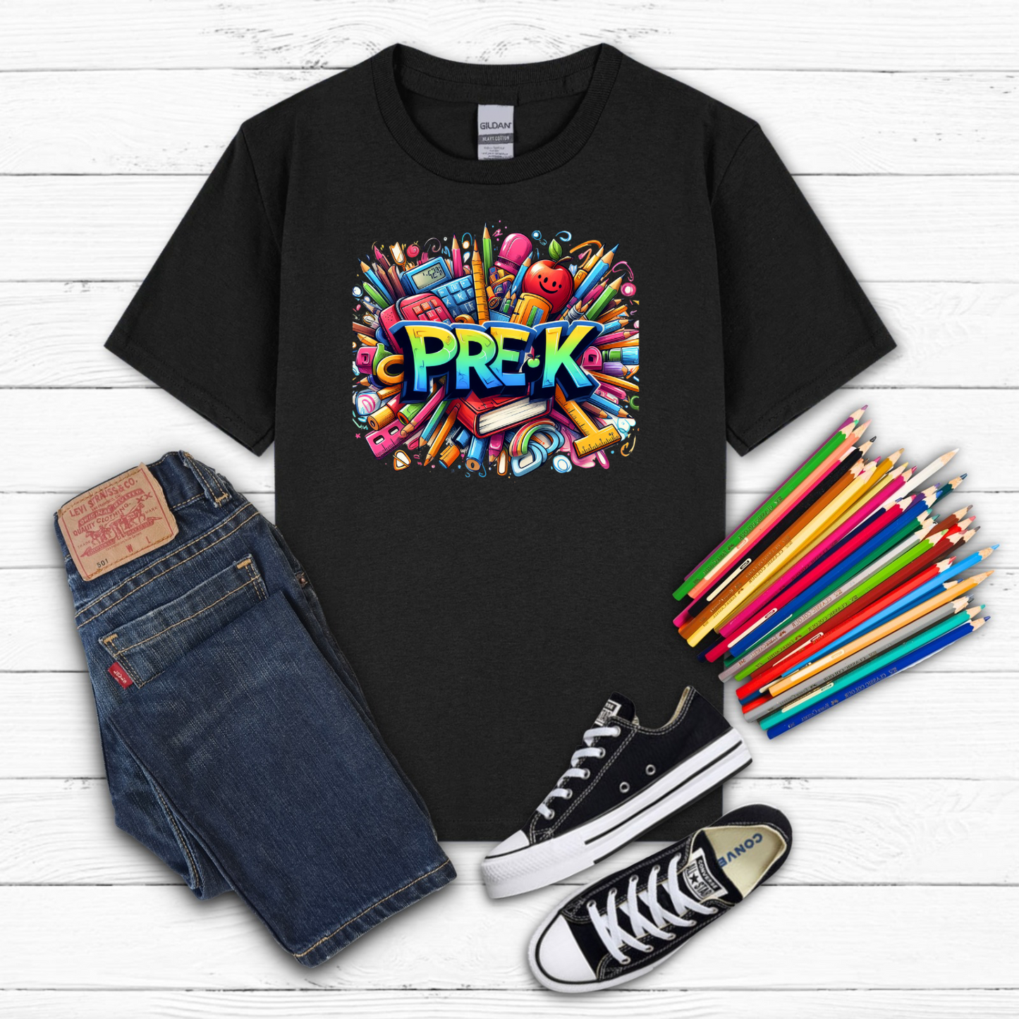 BTS School Supplies Art Collage Cotton Tee