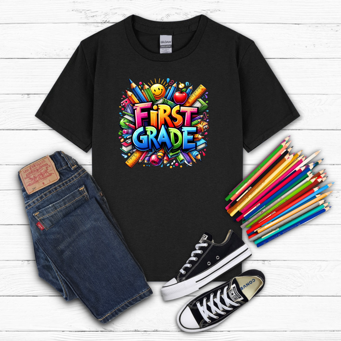 BTS School Supplies Art Collage Cotton Tee