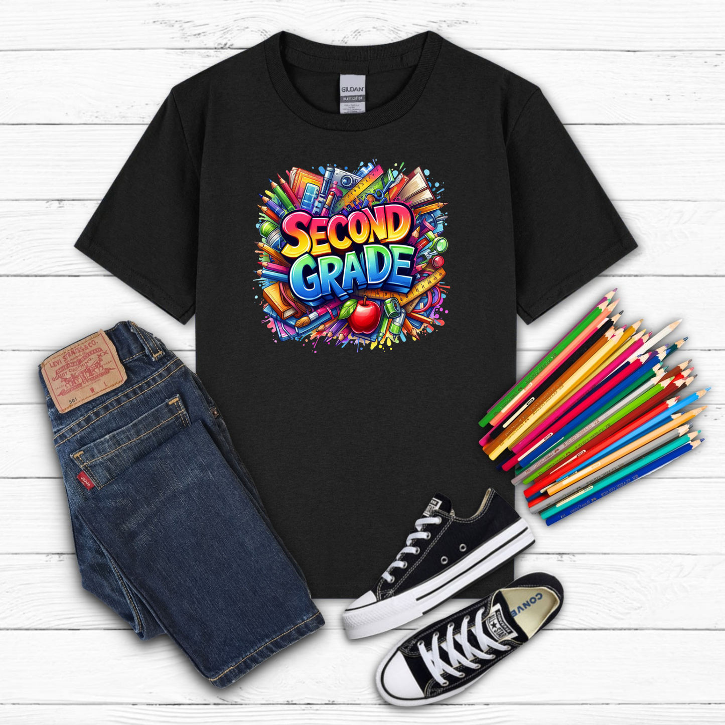BTS School Supplies Art Collage Cotton Tee