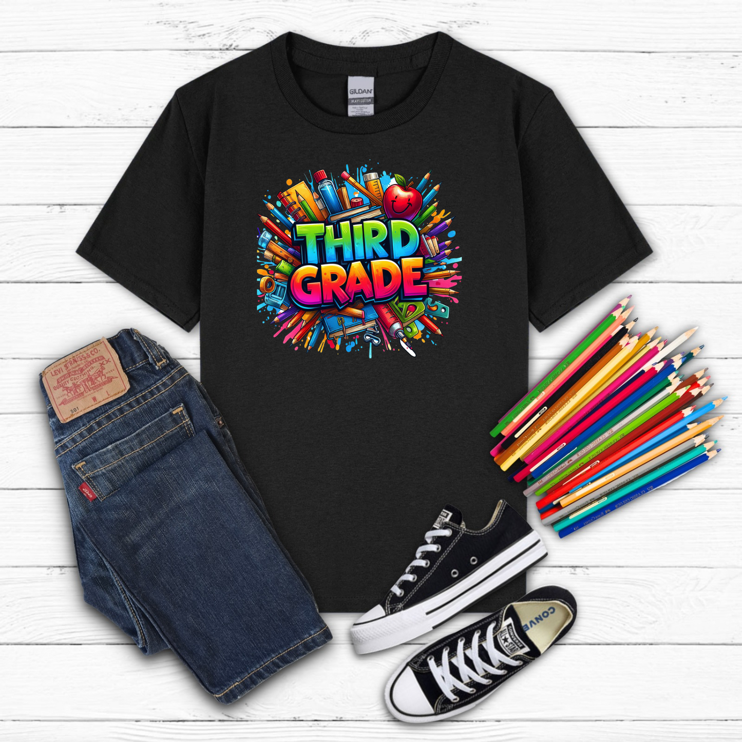 BTS School Supplies Art Collage Cotton Tee
