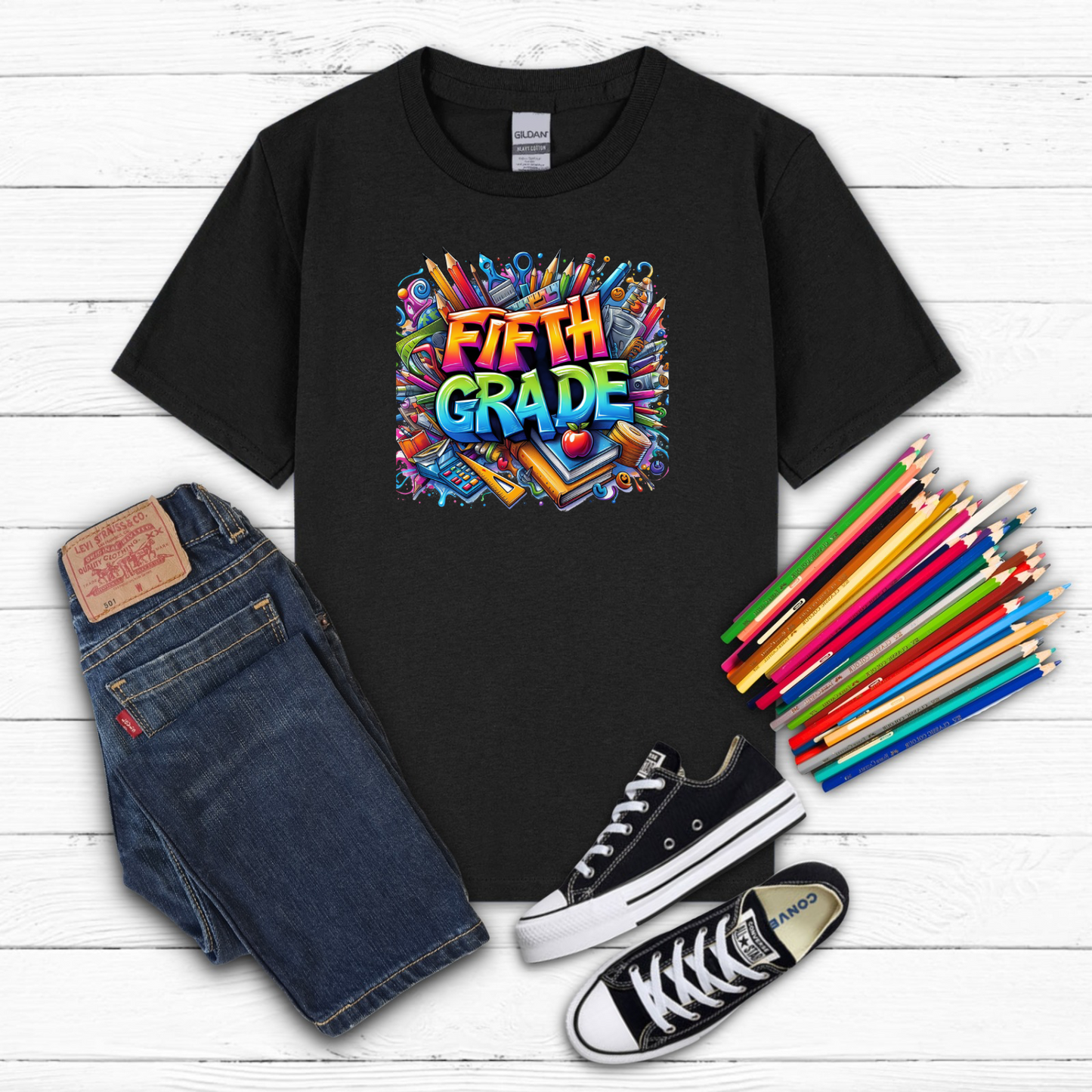 BTS School Supplies Art Collage Cotton Tee