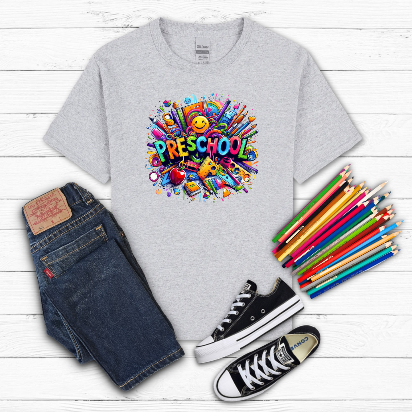 BTS School Supplies Art Collage Cotton Tee