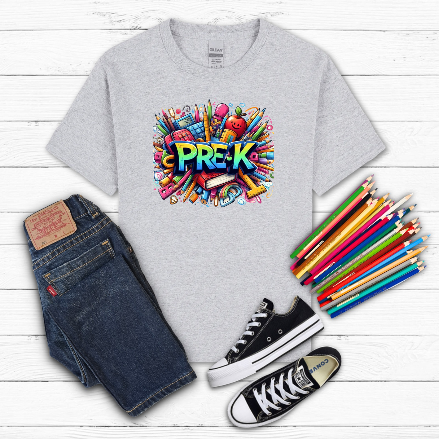 BTS School Supplies Art Collage Cotton Tee