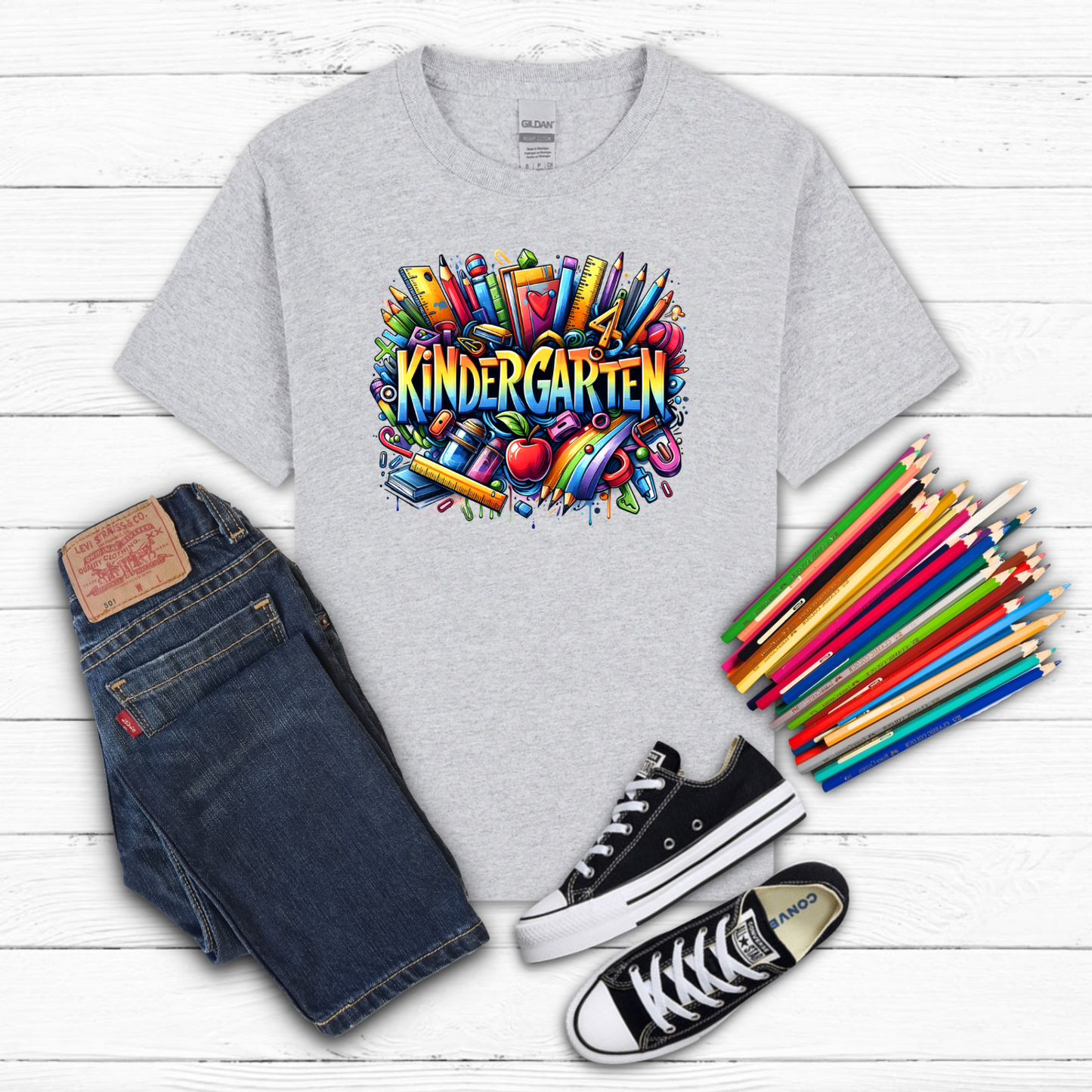 BTS School Supplies Art Collage Cotton Tee
