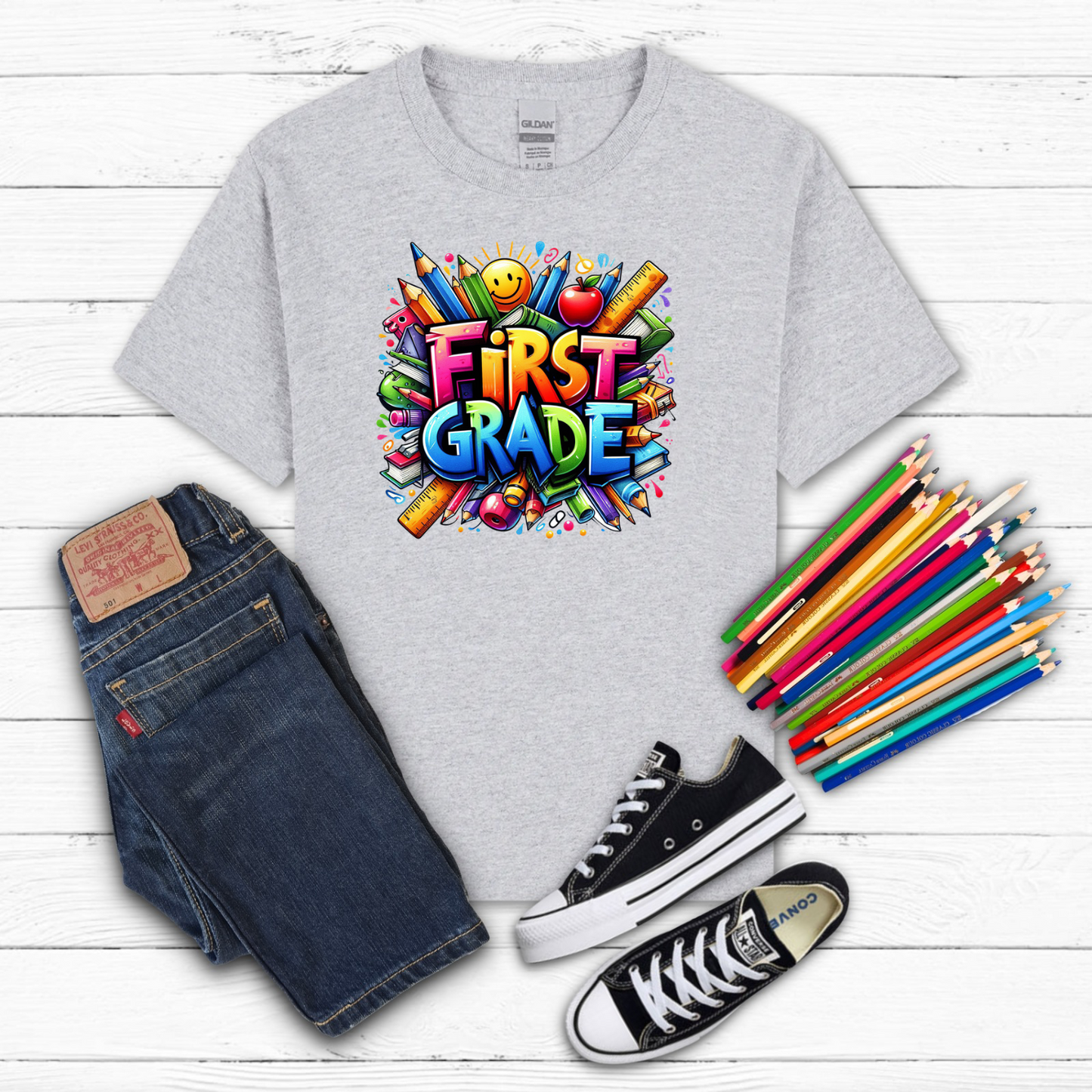 BTS School Supplies Art Collage Cotton Tee
