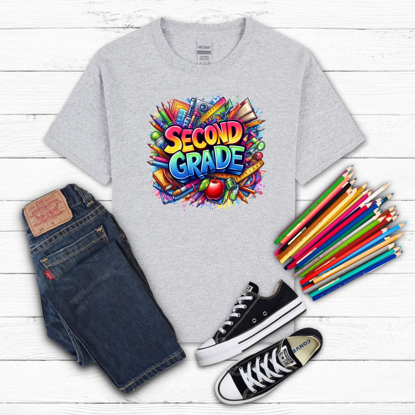 BTS School Supplies Art Collage Cotton Tee