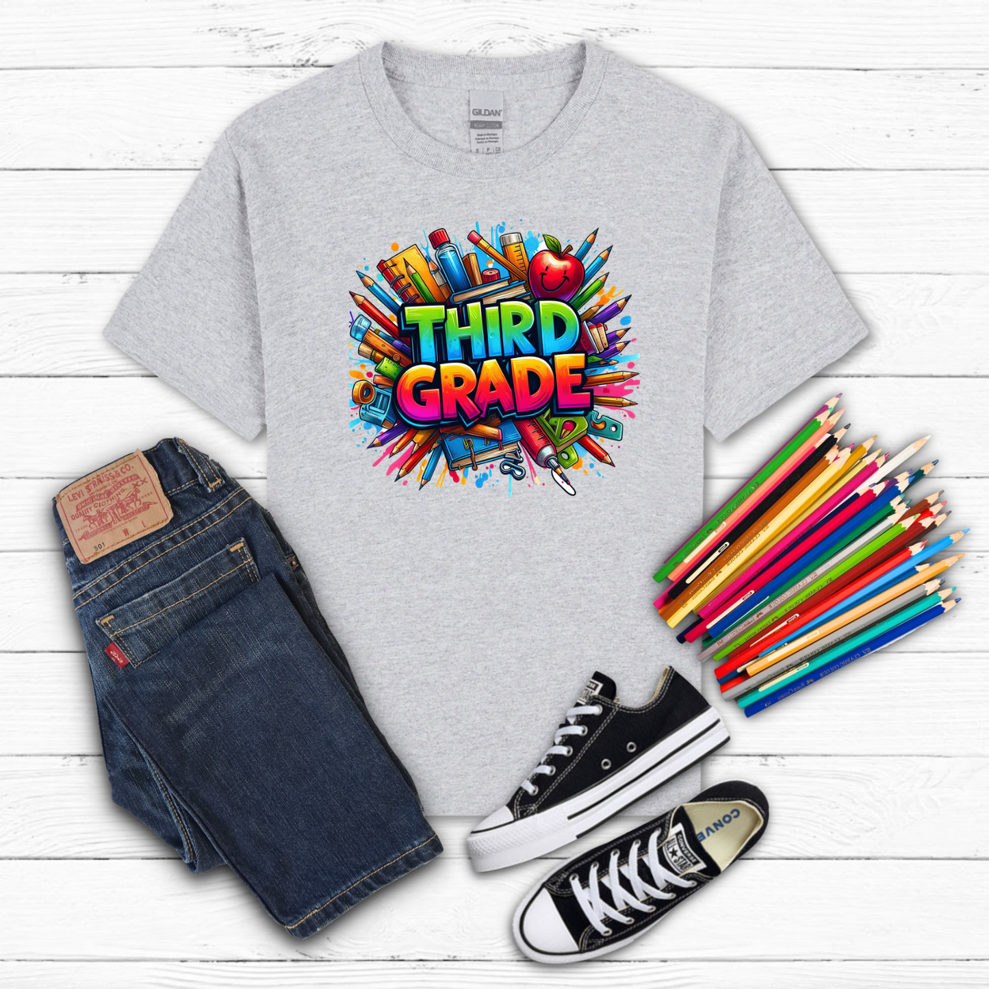 BTS School Supplies Art Collage Cotton Tee