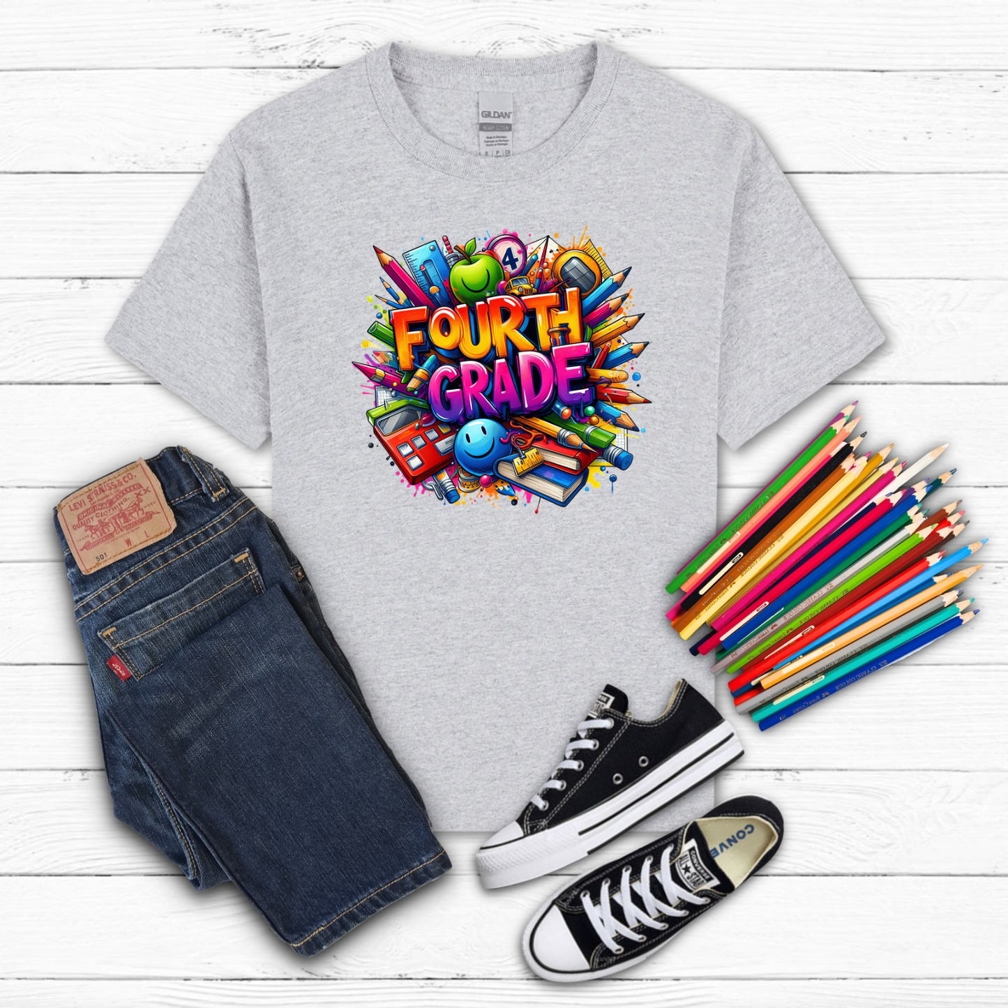 BTS School Supplies Art Collage Cotton Tee