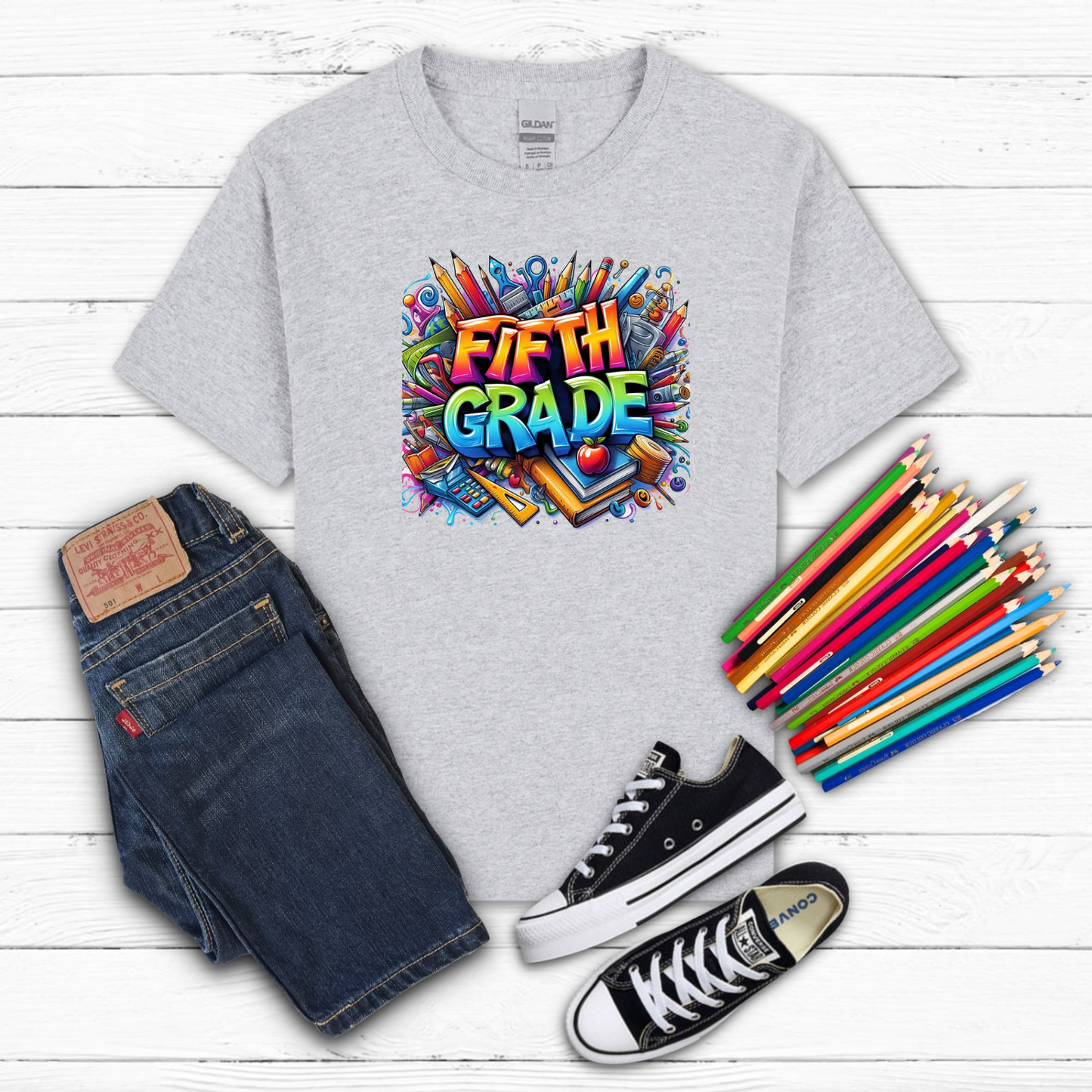 BTS School Supplies Art Collage Cotton Tee