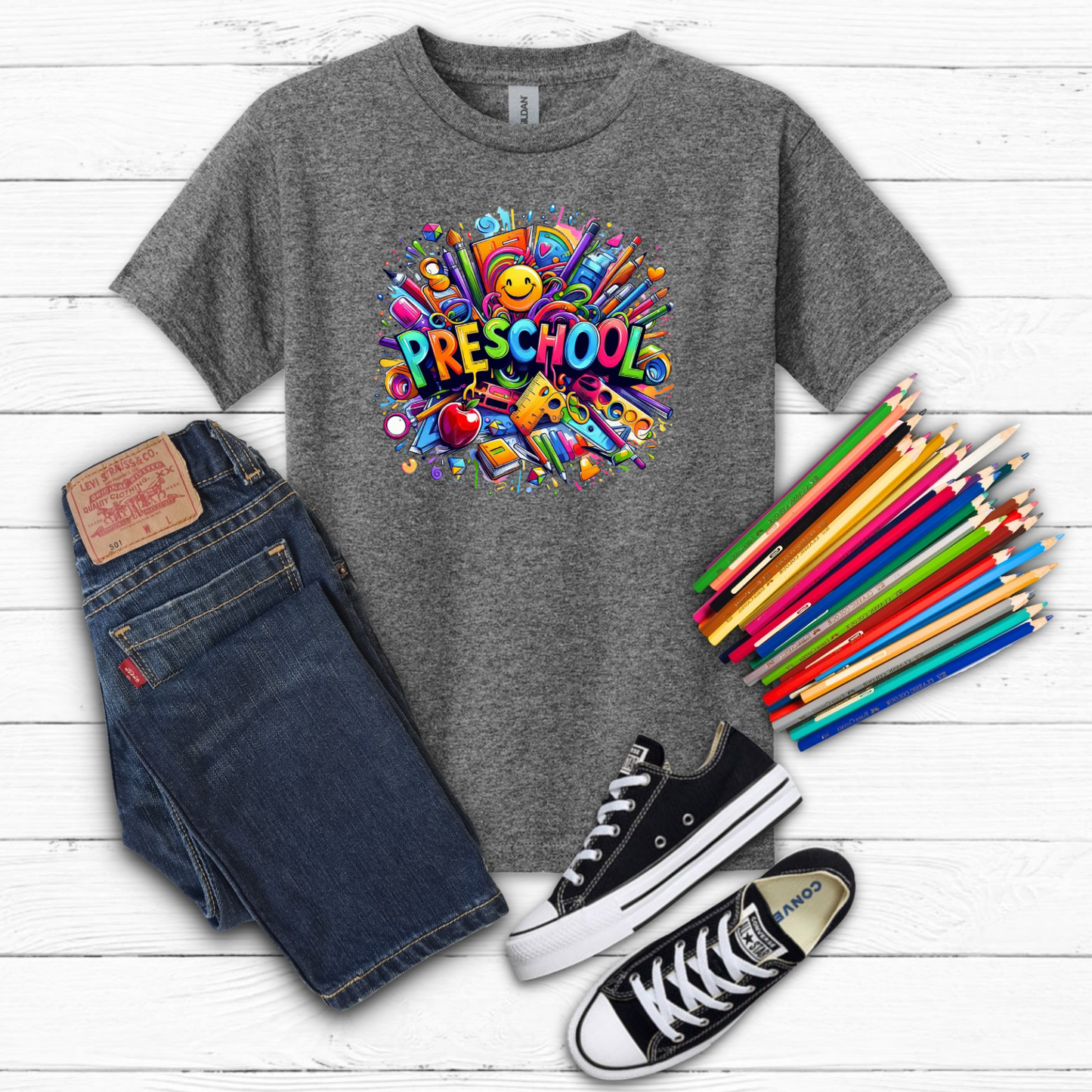 BTS School Supplies Art Collage Cotton Tee