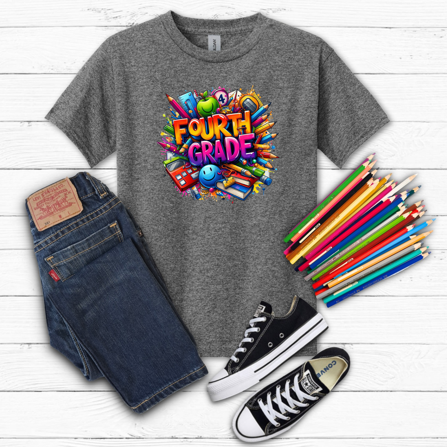 BTS School Supplies Art Collage Cotton Tee