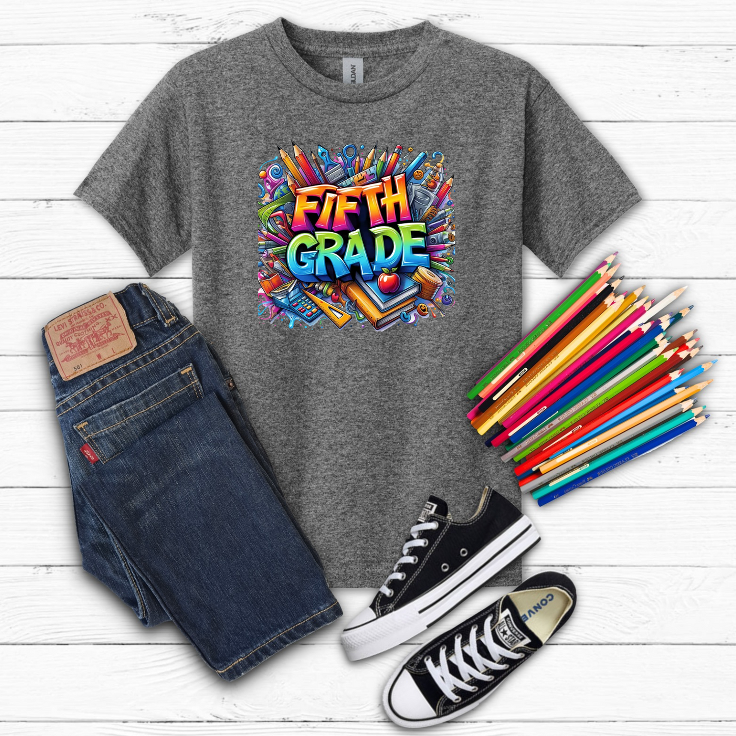 BTS School Supplies Art Collage Cotton Tee