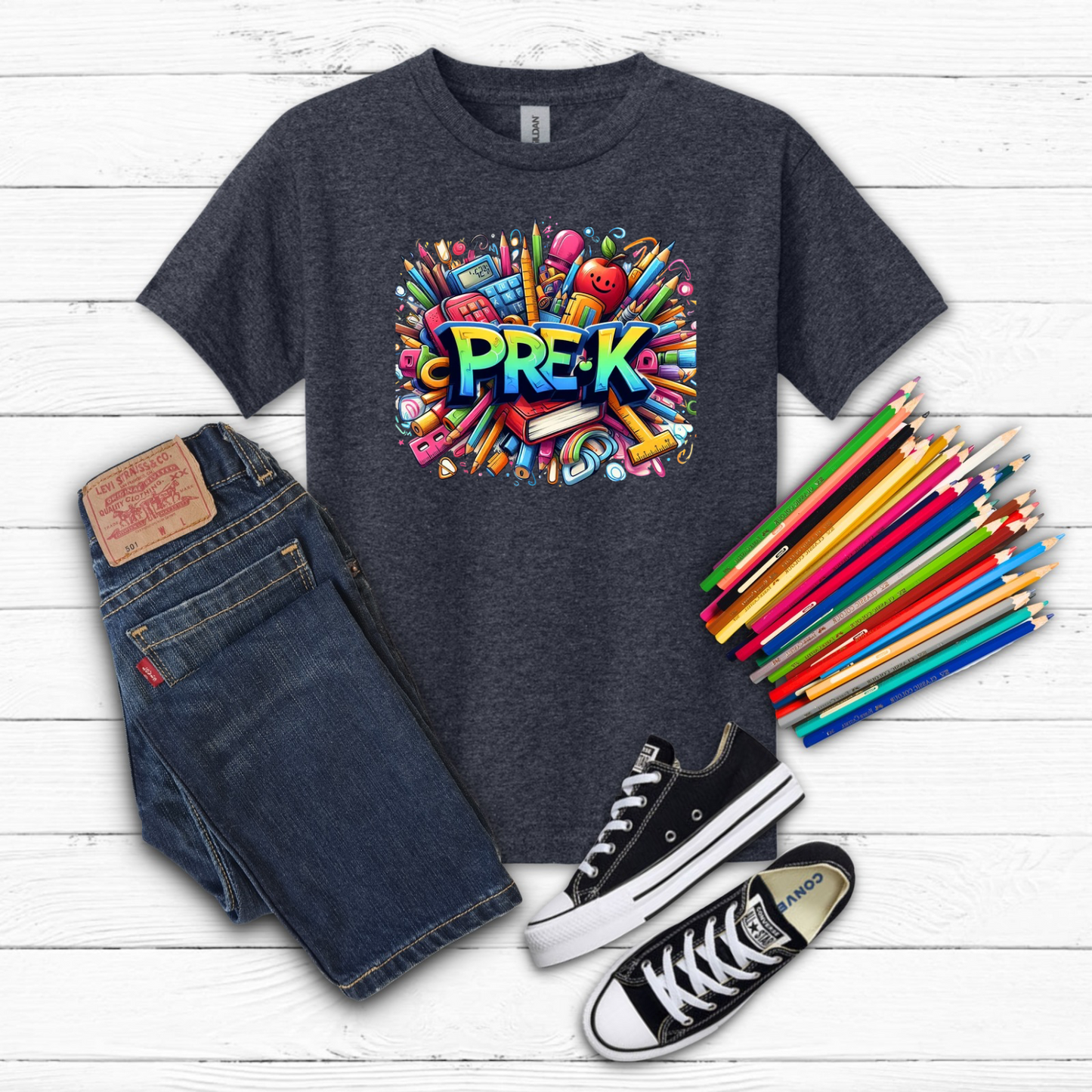 BTS School Supplies Art Collage Cotton Tee