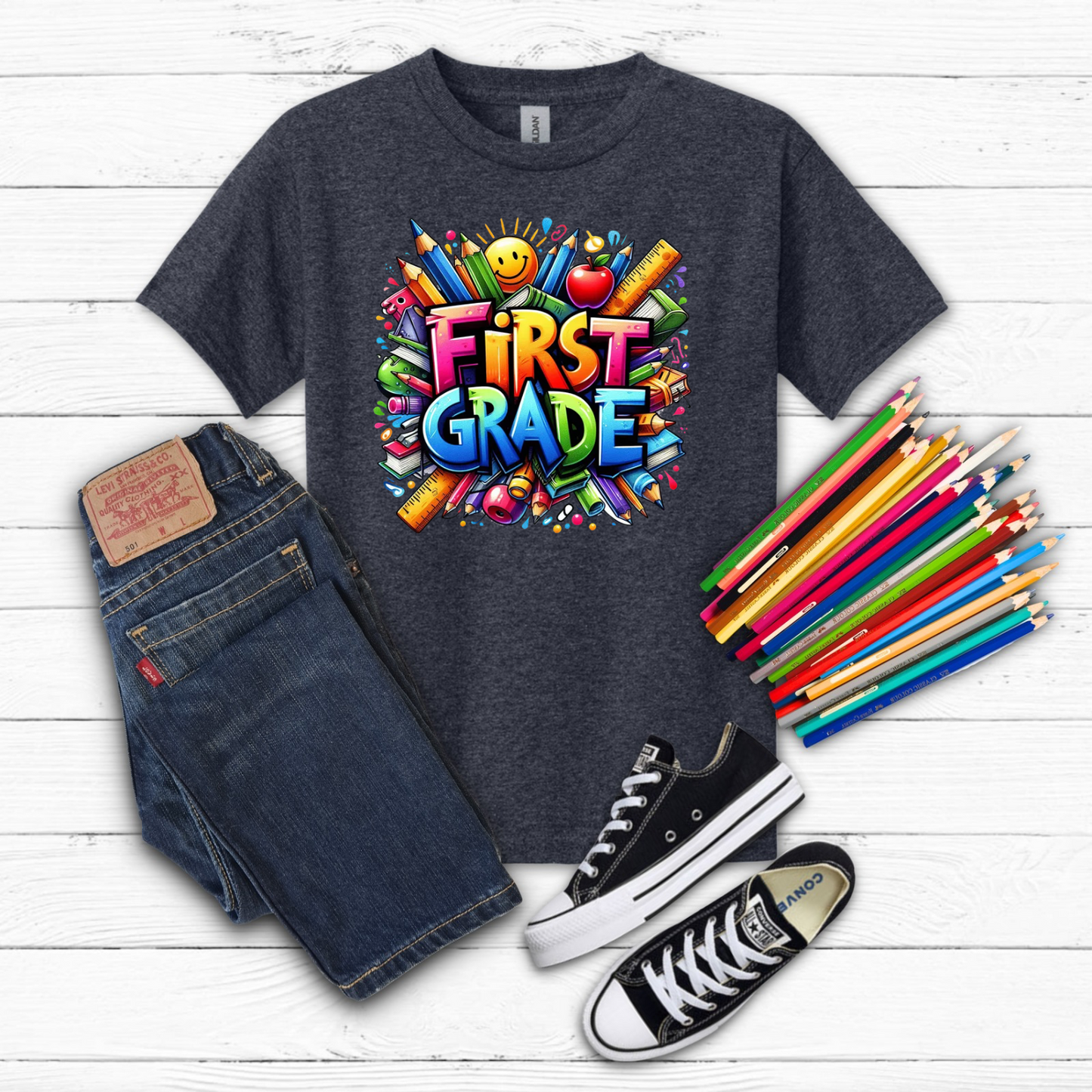 BTS School Supplies Art Collage Cotton Tee