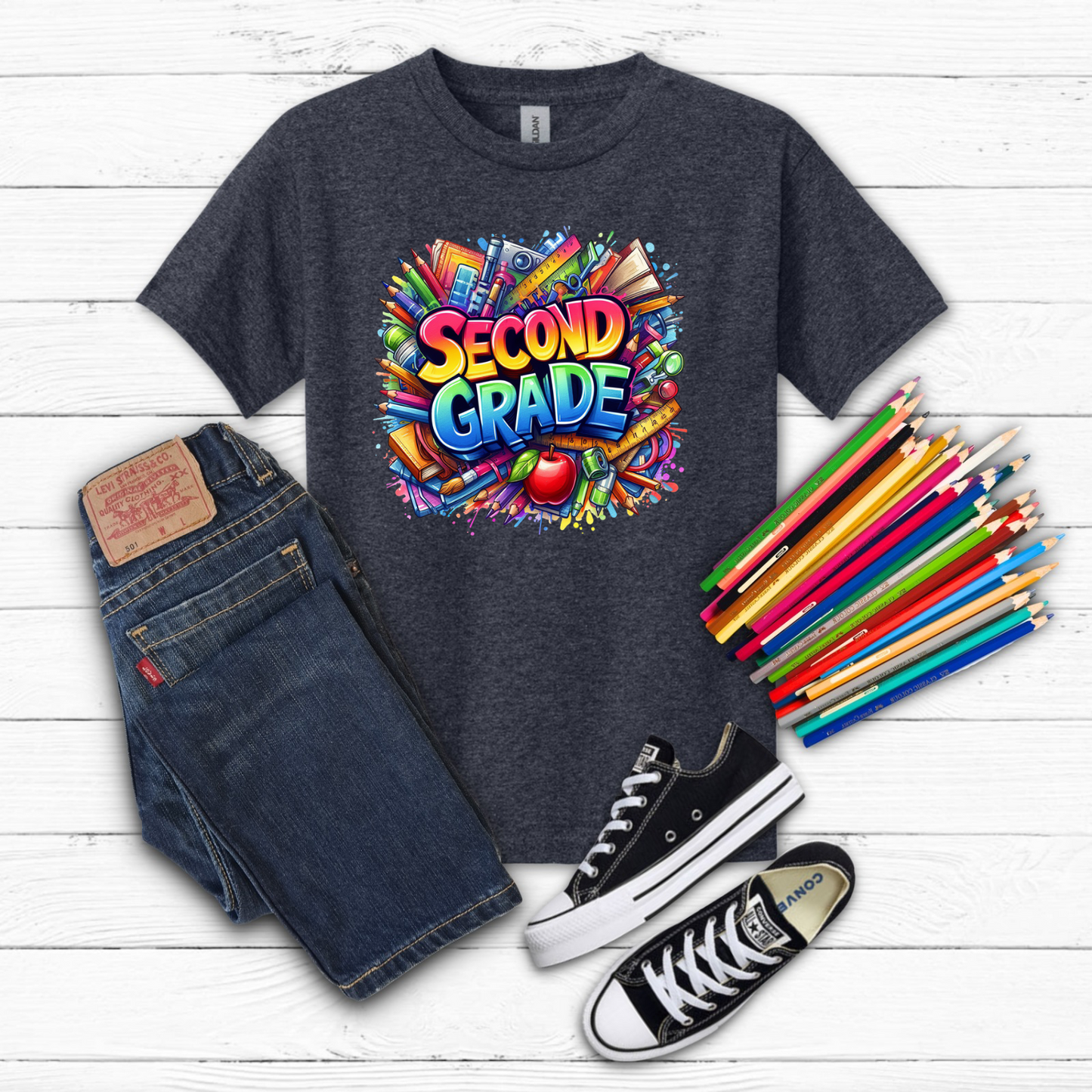 BTS School Supplies Art Collage Cotton Tee