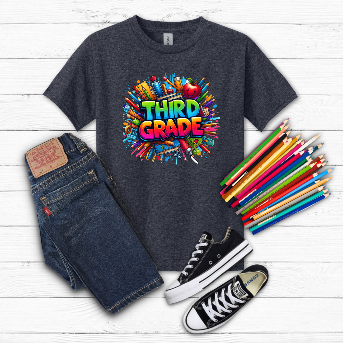 BTS School Supplies Art Collage Cotton Tee