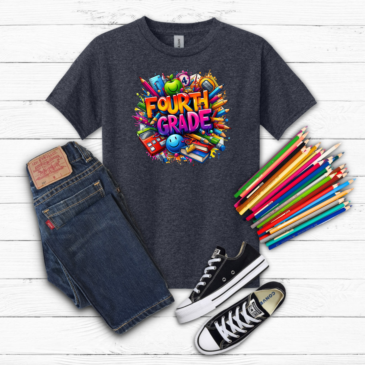 BTS School Supplies Art Collage Cotton Tee