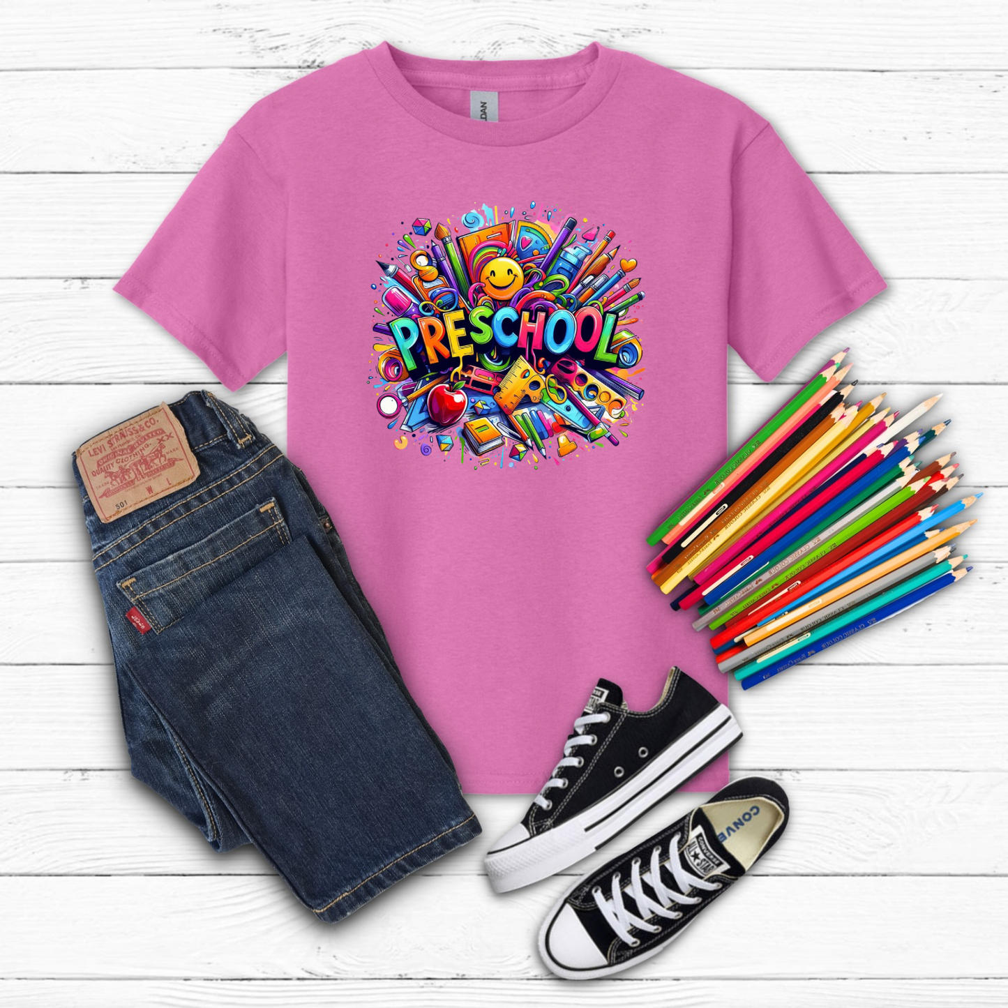 BTS School Supplies Art Collage Cotton Tee