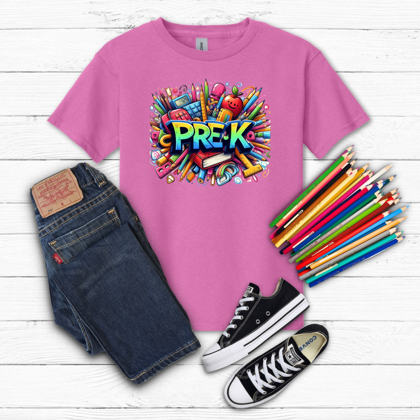 BTS School Supplies Art Collage Cotton Tee