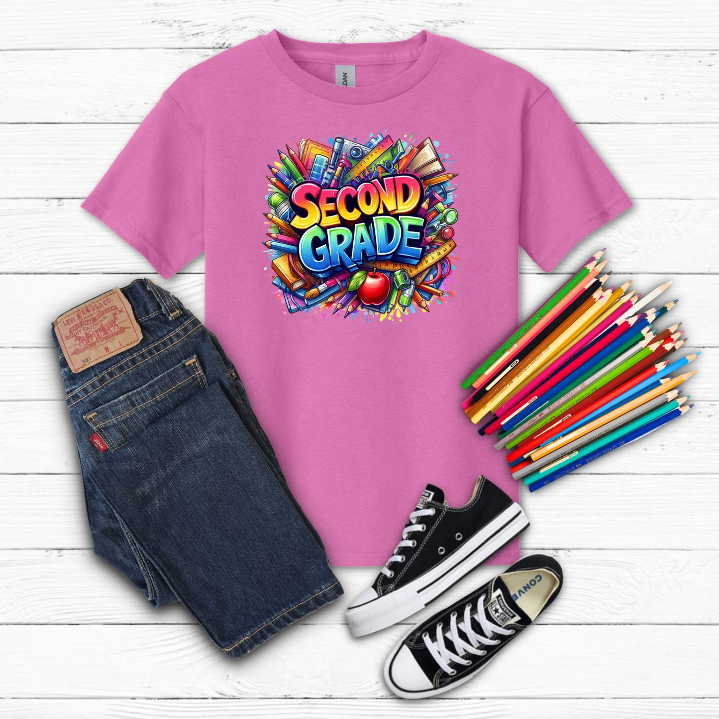 BTS School Supplies Art Collage Cotton Tee