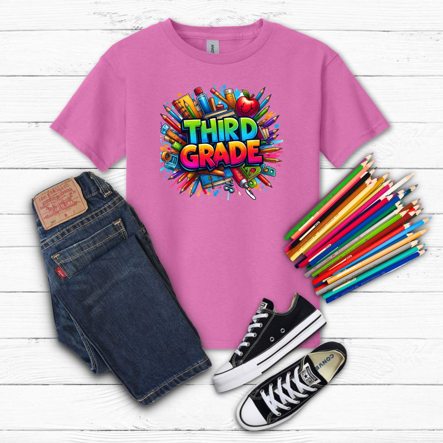 BTS School Supplies Art Collage Cotton Tee