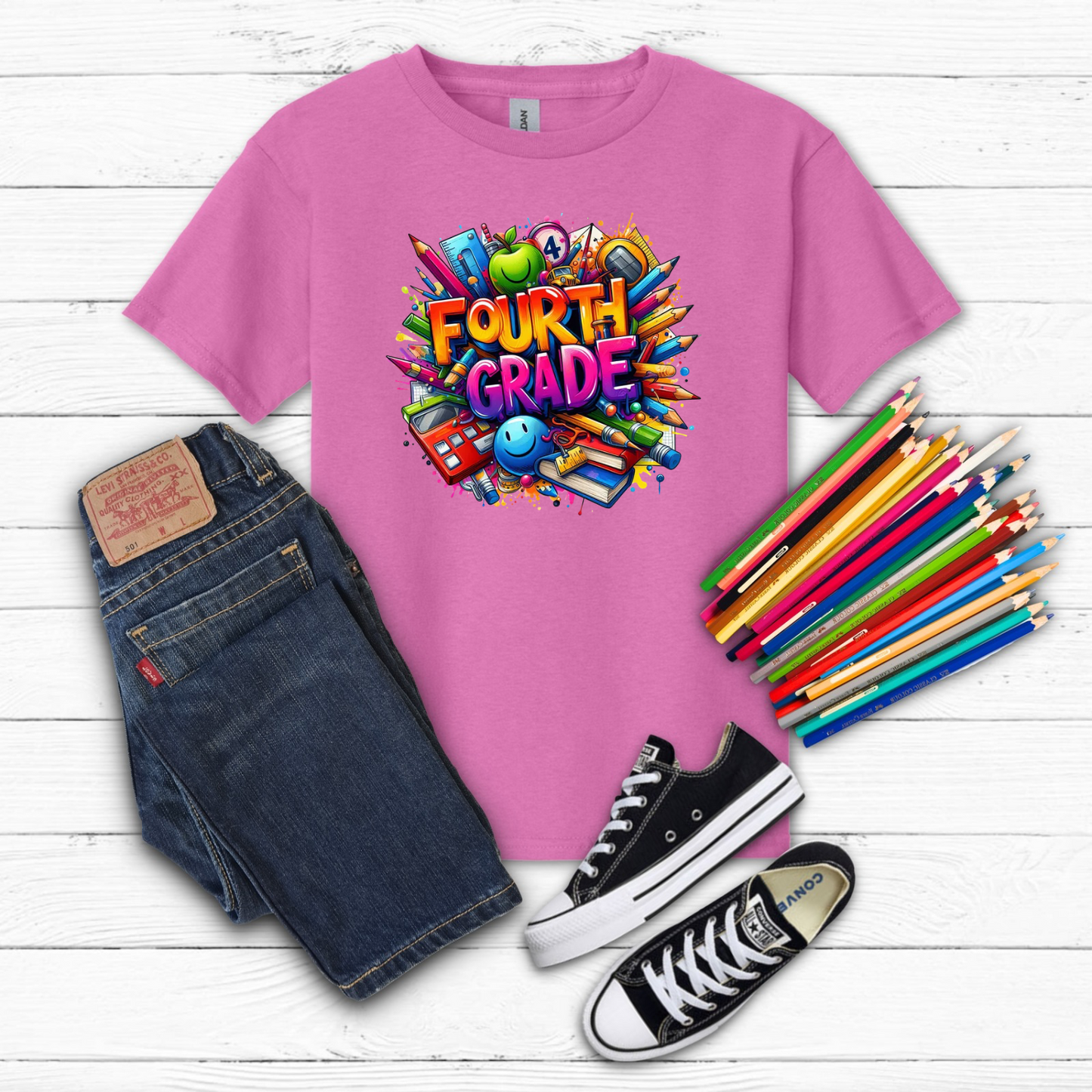 BTS School Supplies Art Collage Cotton Tee
