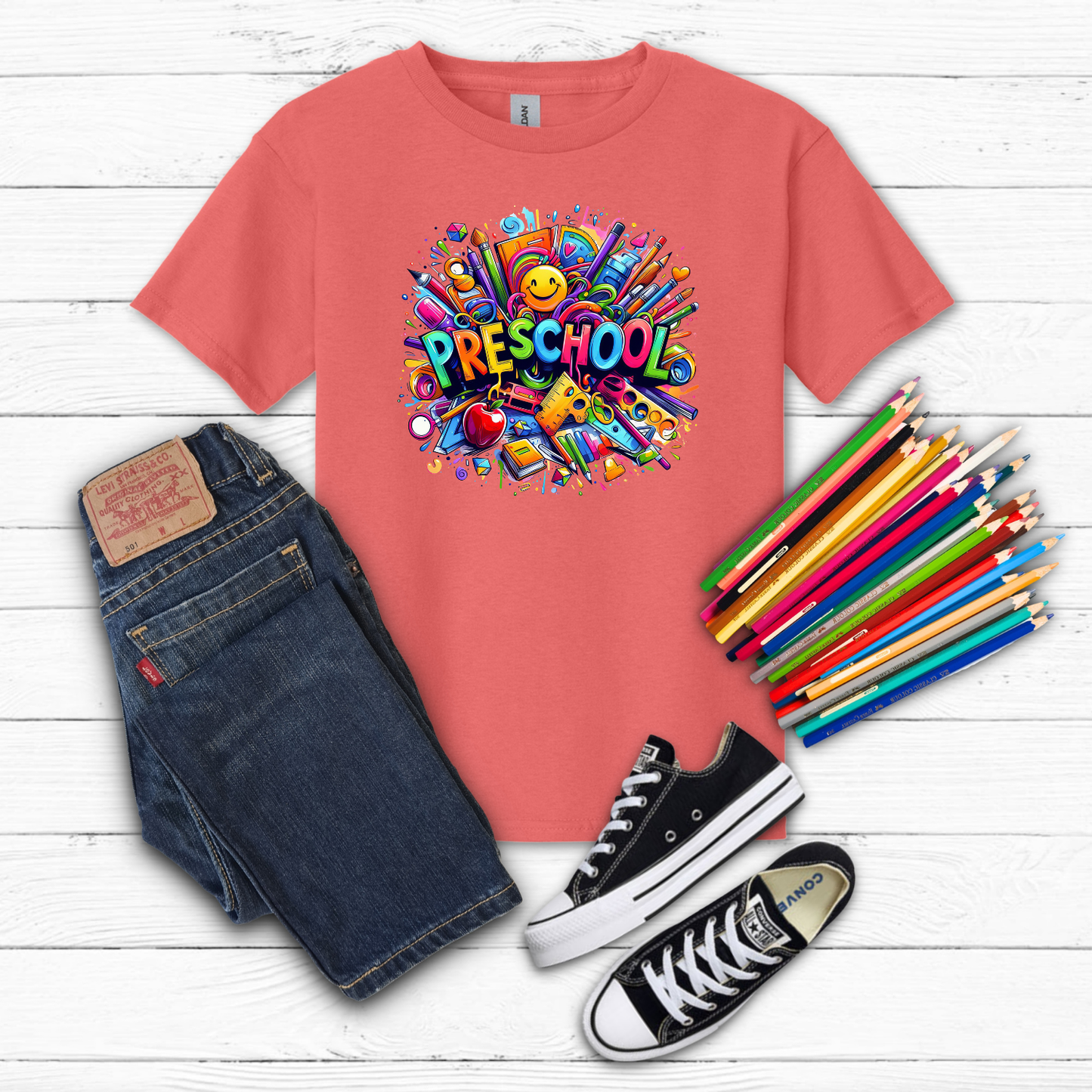 BTS School Supplies Art Collage Cotton Tee