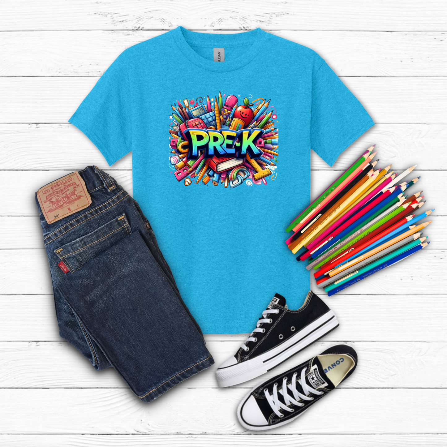 BTS School Supplies Art Collage Cotton Tee