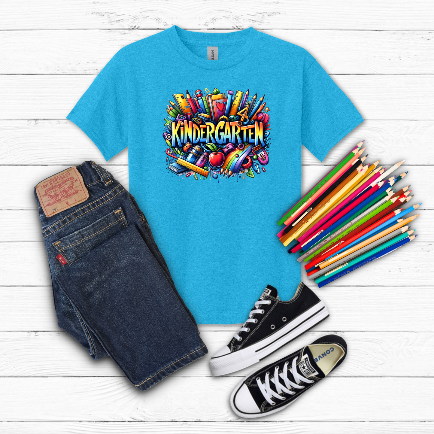 BTS School Supplies Art Collage Cotton Tee