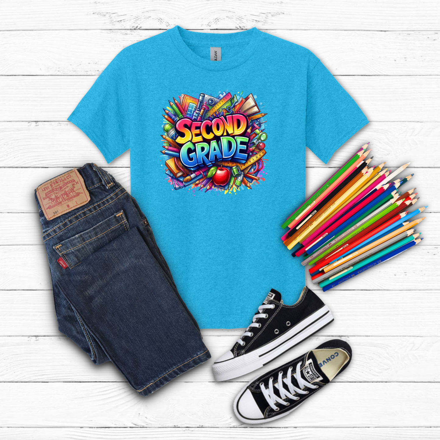 BTS School Supplies Art Collage Cotton Tee