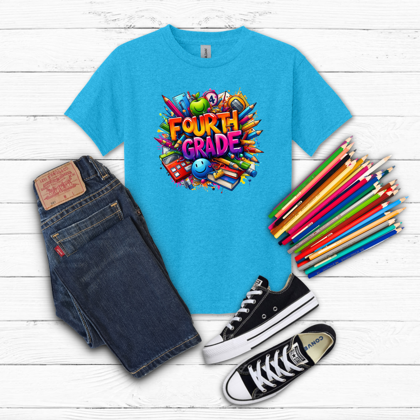 BTS School Supplies Art Collage Cotton Tee