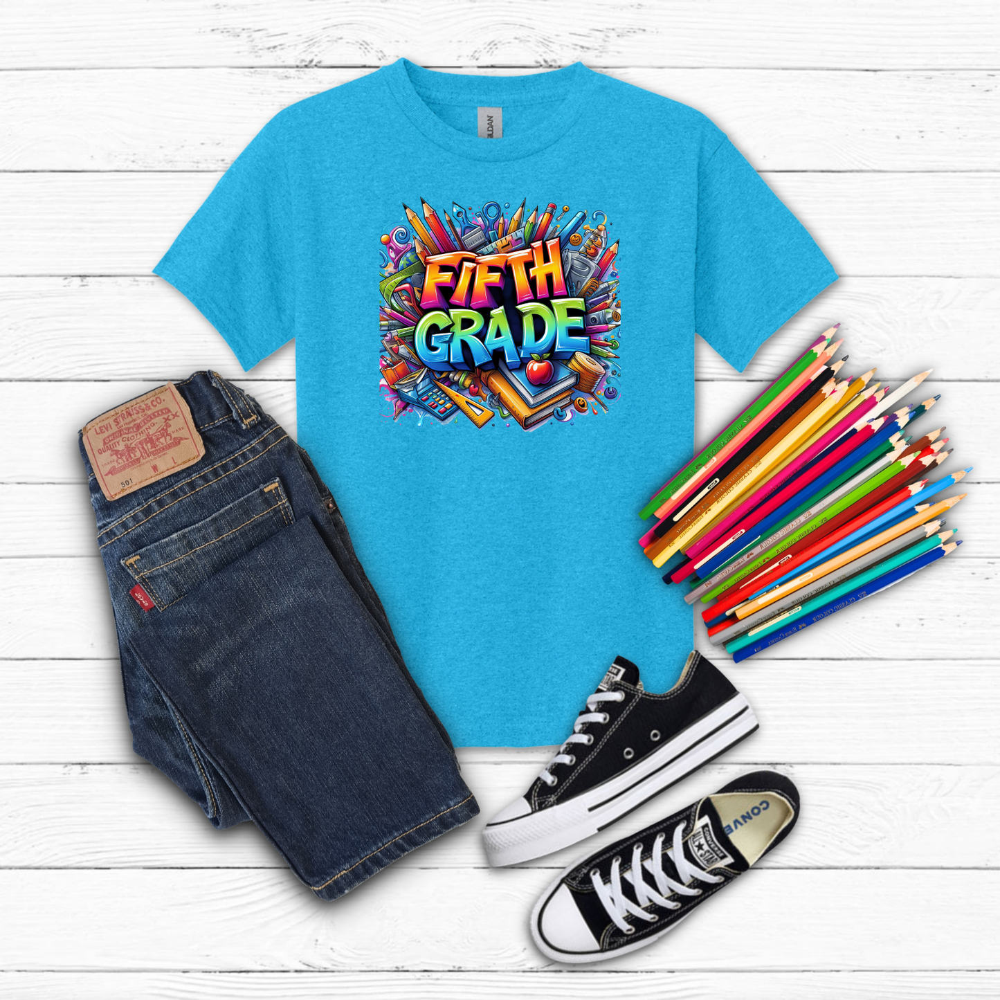BTS School Supplies Art Collage Cotton Tee
