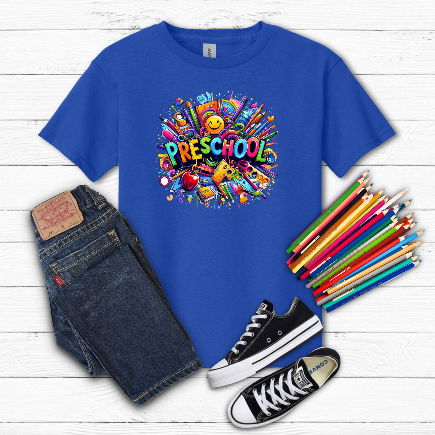 BTS School Supplies Art Collage Cotton Tee