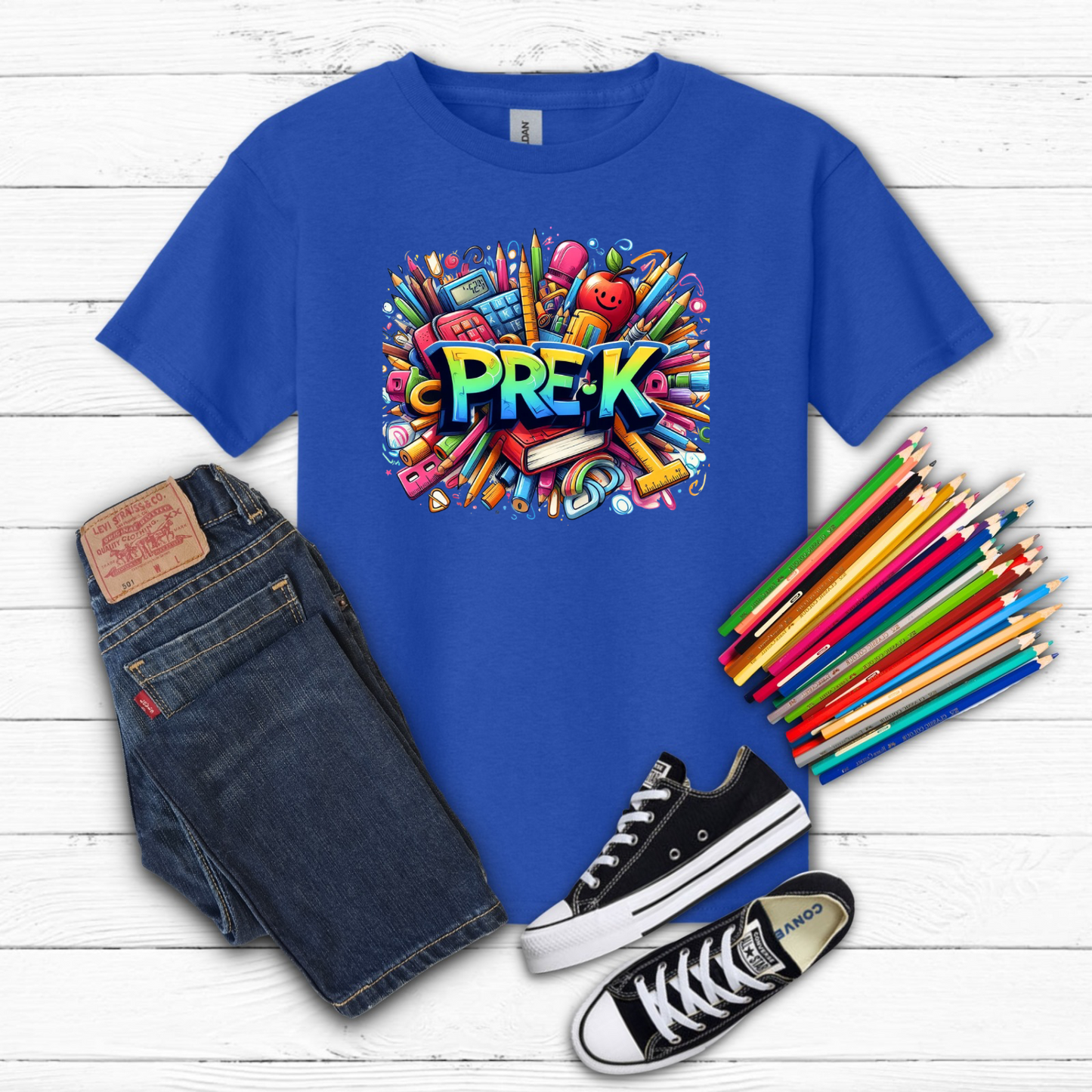 BTS School Supplies Art Collage Cotton Tee