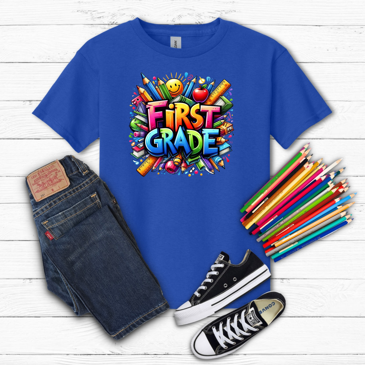 BTS School Supplies Art Collage Cotton Tee