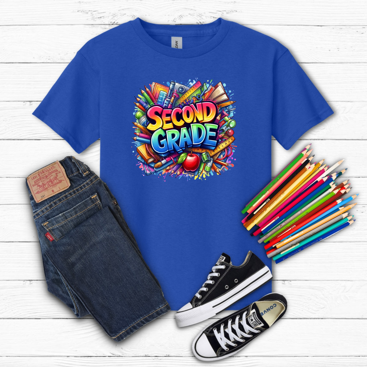 BTS School Supplies Art Collage Cotton Tee