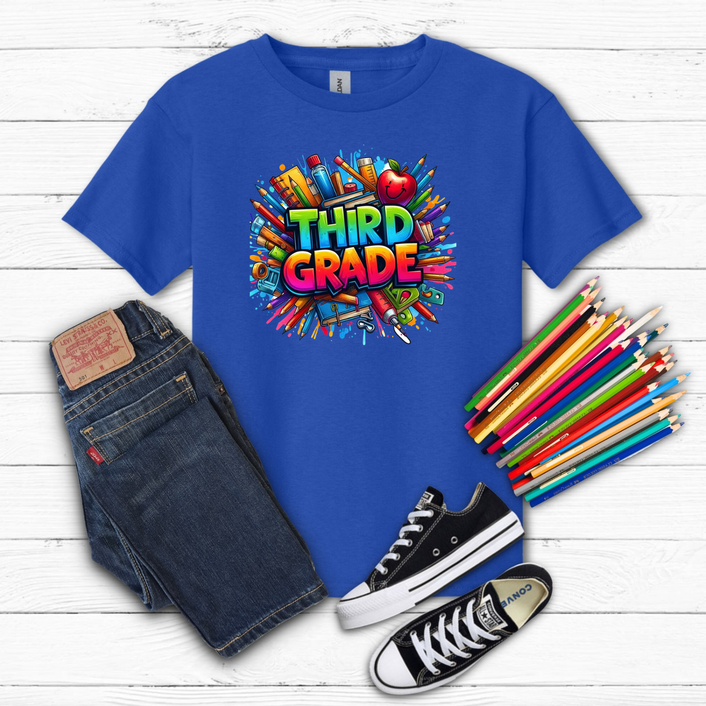 BTS School Supplies Art Collage Cotton Tee