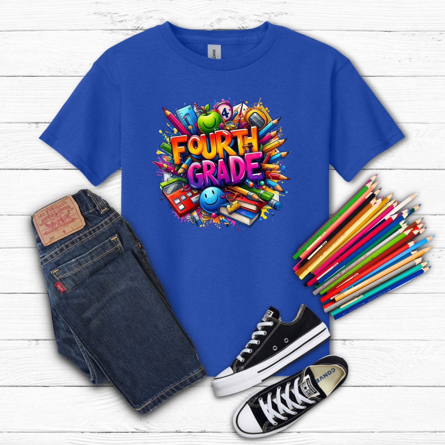 BTS School Supplies Art Collage Cotton Tee