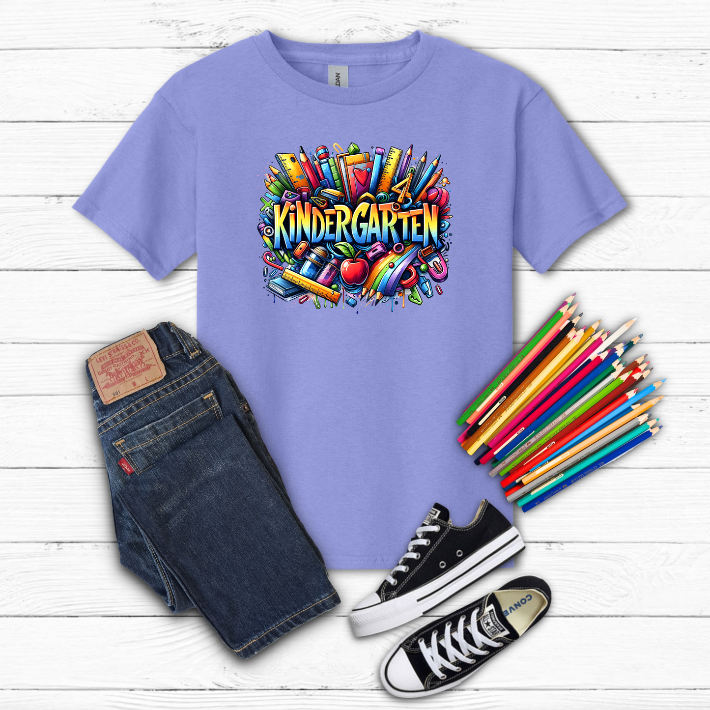 BTS School Supplies Art Collage Cotton Tee