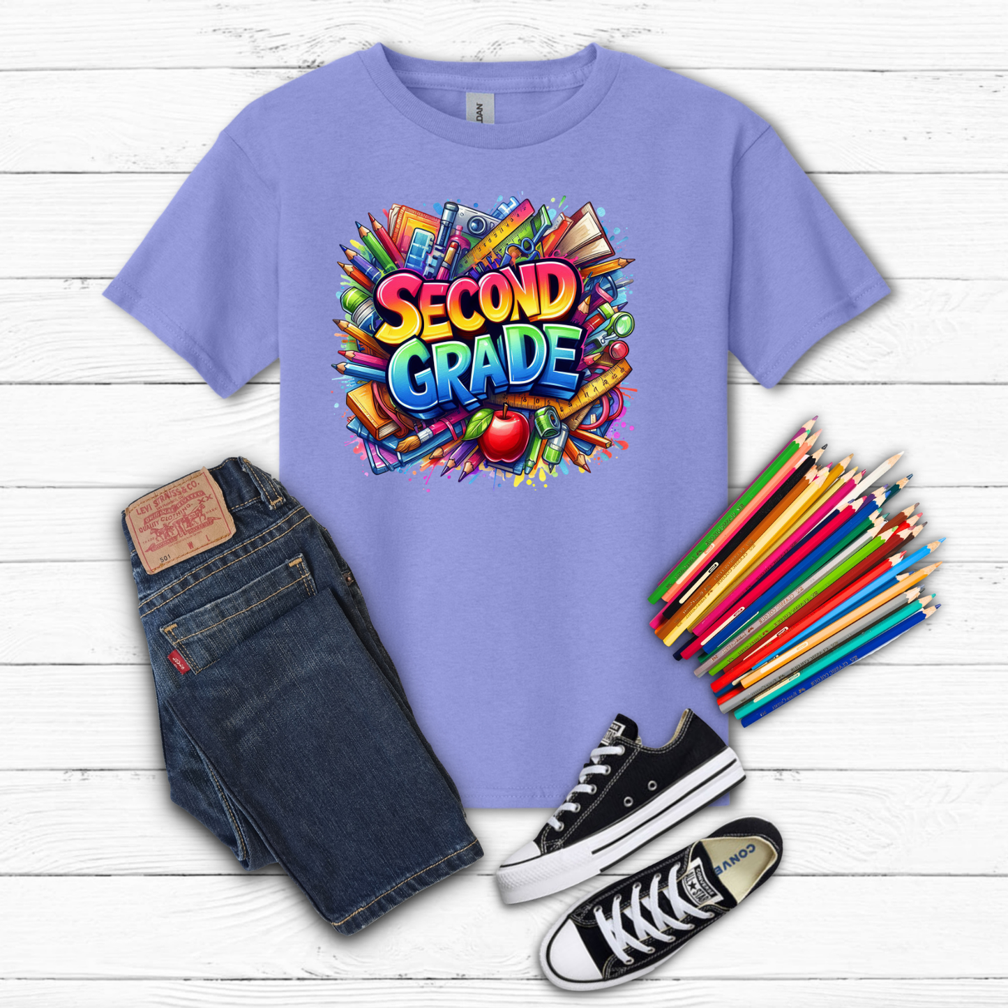 BTS School Supplies Art Collage Cotton Tee