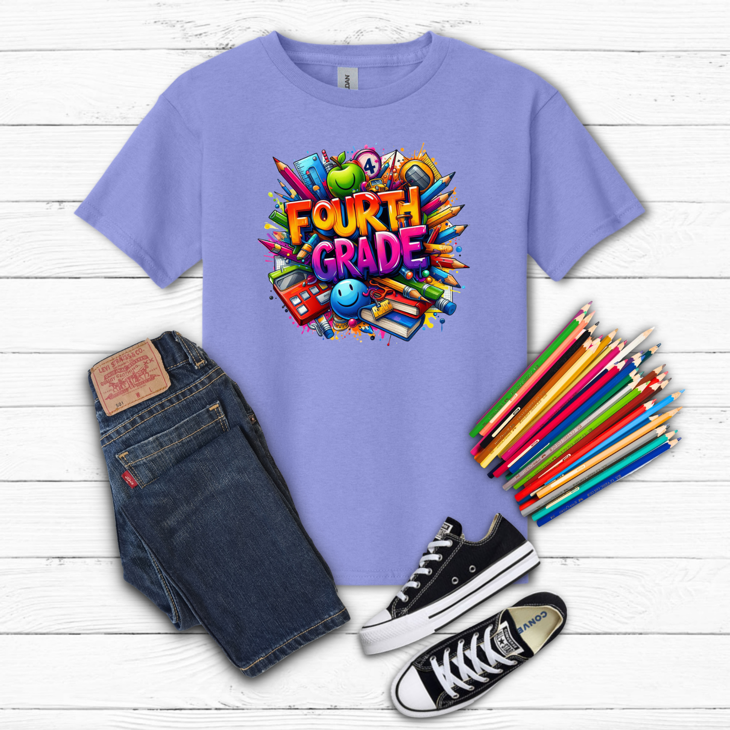 BTS School Supplies Art Collage Cotton Tee