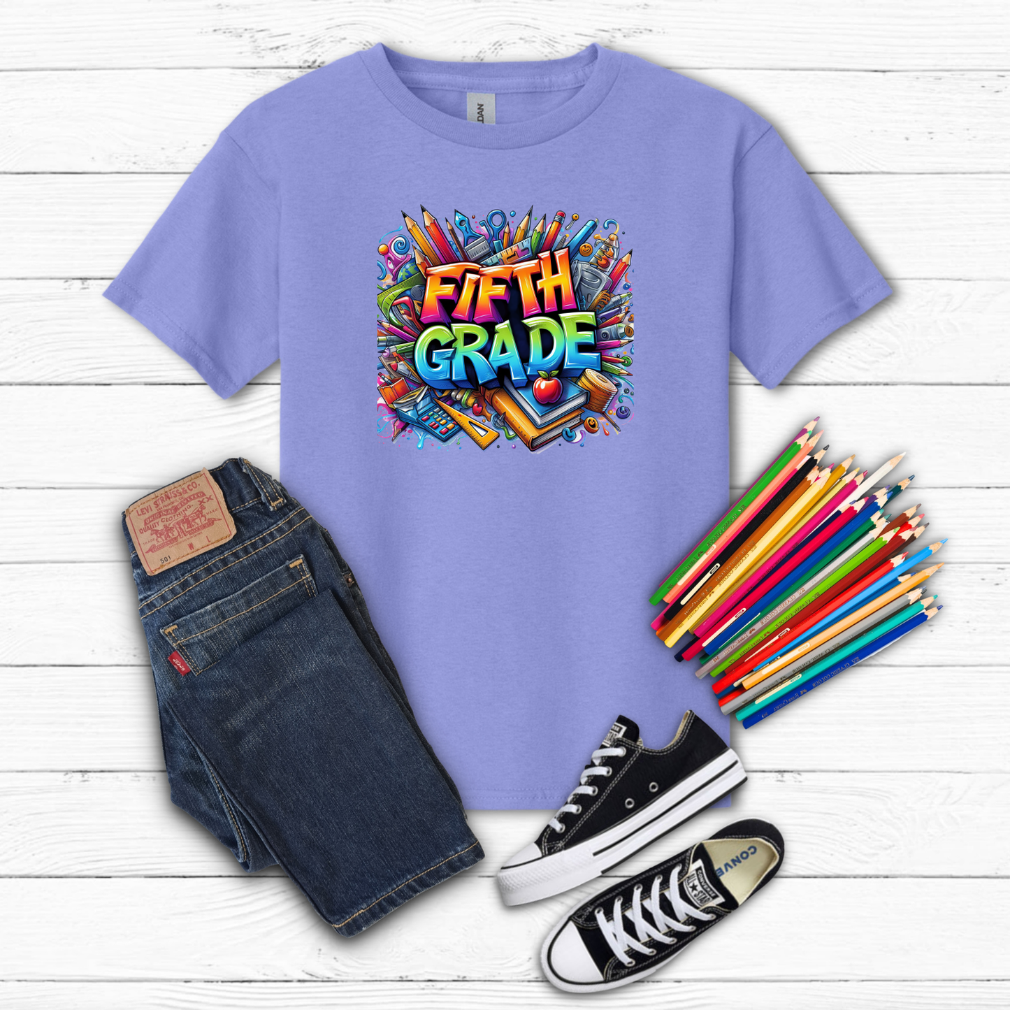 BTS School Supplies Art Collage Cotton Tee